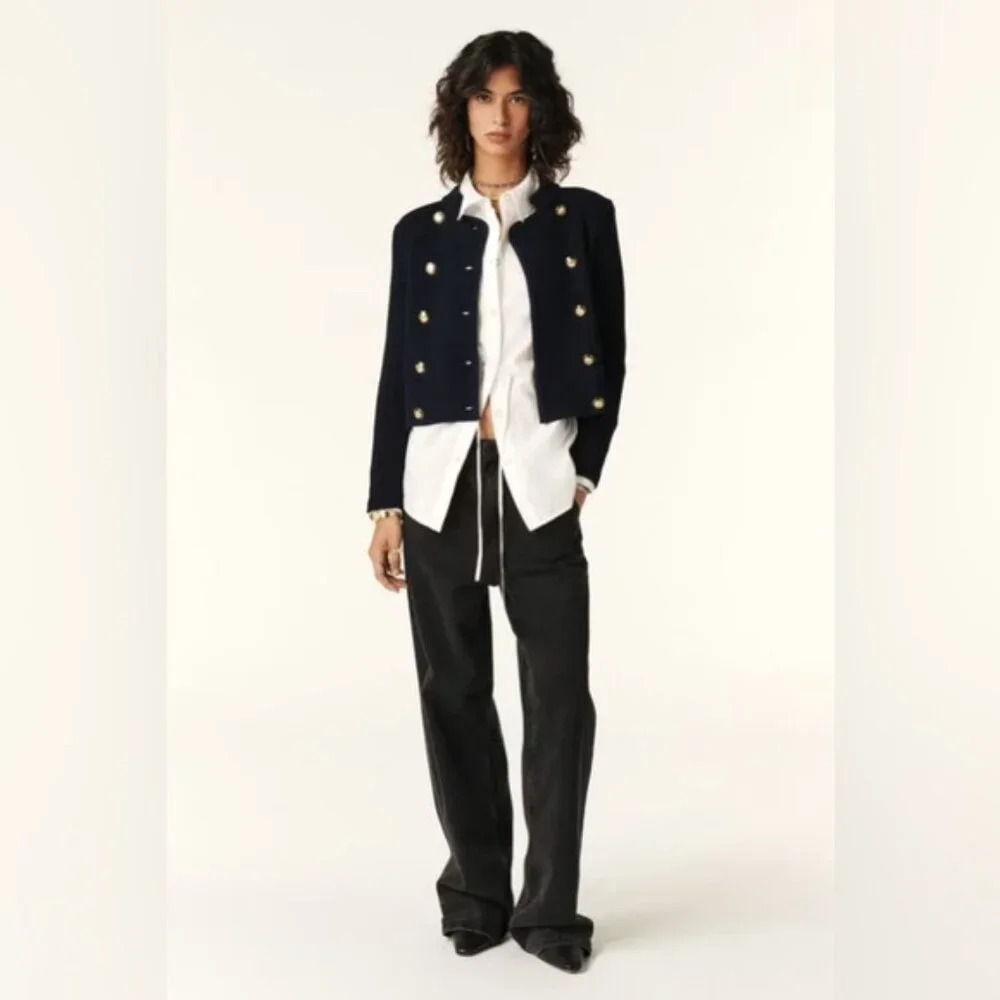 NWT Ba&sh Louman Long Sleeve Cardigan Jacket in Marine Navy Blue | size 2 / M - Picture 2 of 15